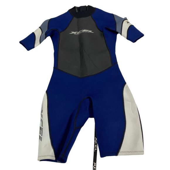 Xcel Axis 2mm Hydroflex Shorty Wetsuit Size Small Navy Gray Nylon Back Zipper - Picture 1 of 16